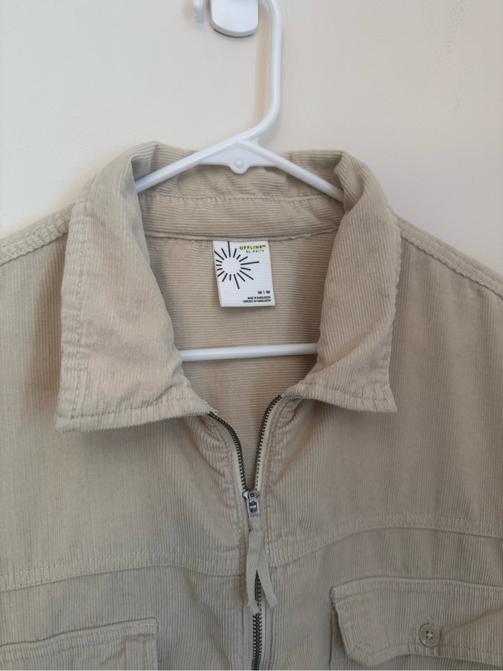 Offline by Aerie Corduroy Half Zip Shacket Women’s Medium Beige Oversized Cotton - Picture 4 of 6
